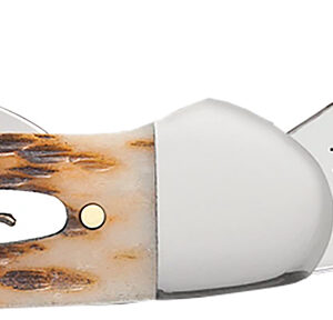 Case 00263 Canoe  2.60"/1.97" Folding Spear/Pen Plain Mirror Polished Chrome Vanadium Steel Blade/Peach Seed Jigged Amber Bone Handle