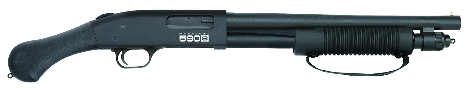 MOSSBERG 51601 590s Shockwave 12 Gauge 8+1(1.75") 5+1(2.75") 4+1(3") 3" Chamber, 14.375" Barrel, Matte Blued Metal Finish, Corncob Forend W/strap, Dual Extractors, Raptor Birdshead Grip Stock