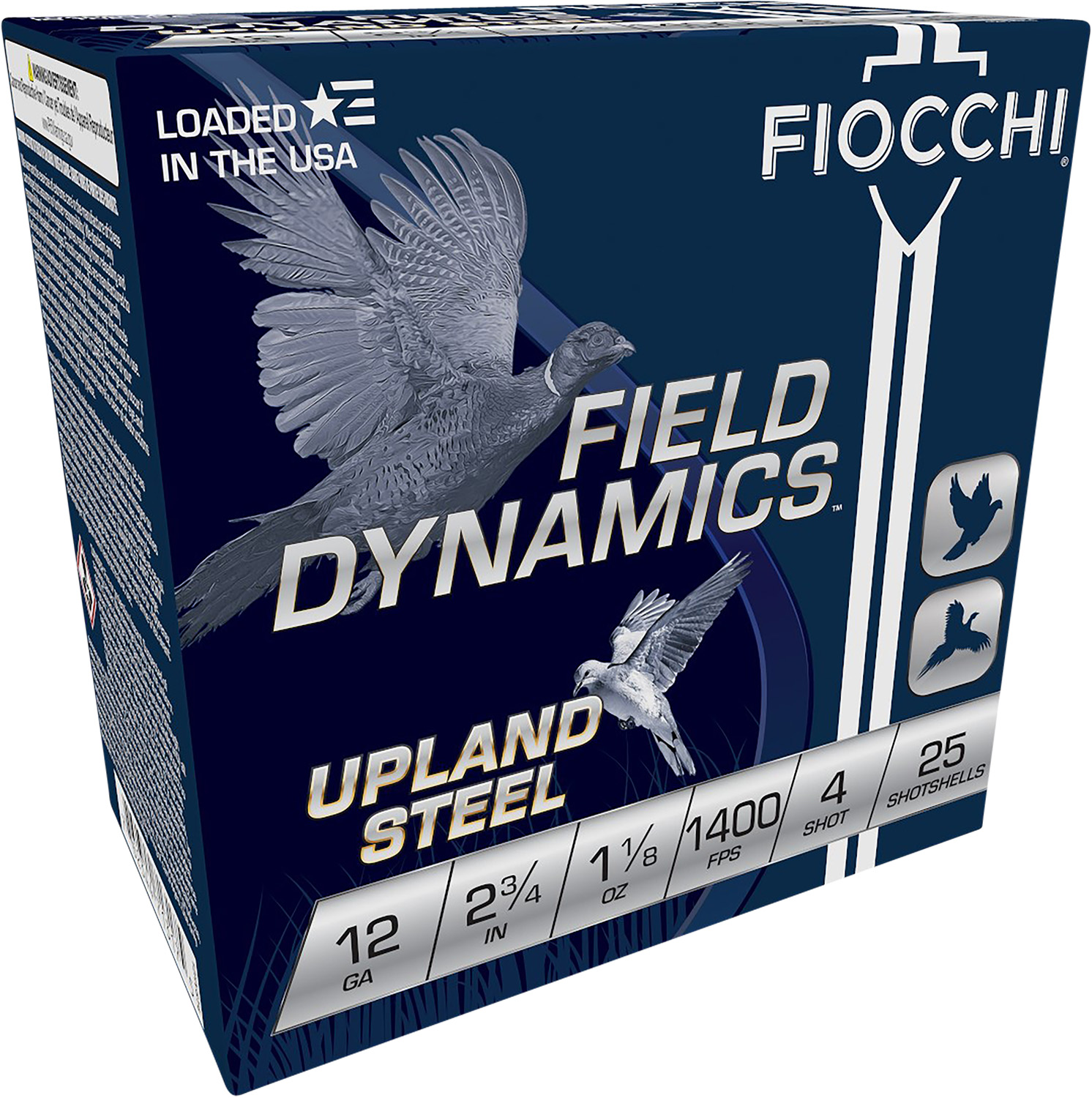 FIOCCHI 12hvst4 Field Dynamics Upland Steel 12gauge 2.75" 1 1/8oz 4shot 25 Per Box/10 Case