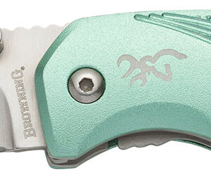 Browning 3220360 Allure  EDC 2.88" Folding Drop Point Plain 7Cr17MoV SS Blade, Mint Green Textured Anodized Aluminum Handle,  Includes Pocket Clip