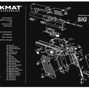 TekMat TEKR17SIGP220 Sig Sauer P220 Cleaning Mat 17"x11" Black/White Thermoplastic Fiber Top w/Vulcanized Rubber Back/ Sig Sauer P220 Parts Diagram Illustration