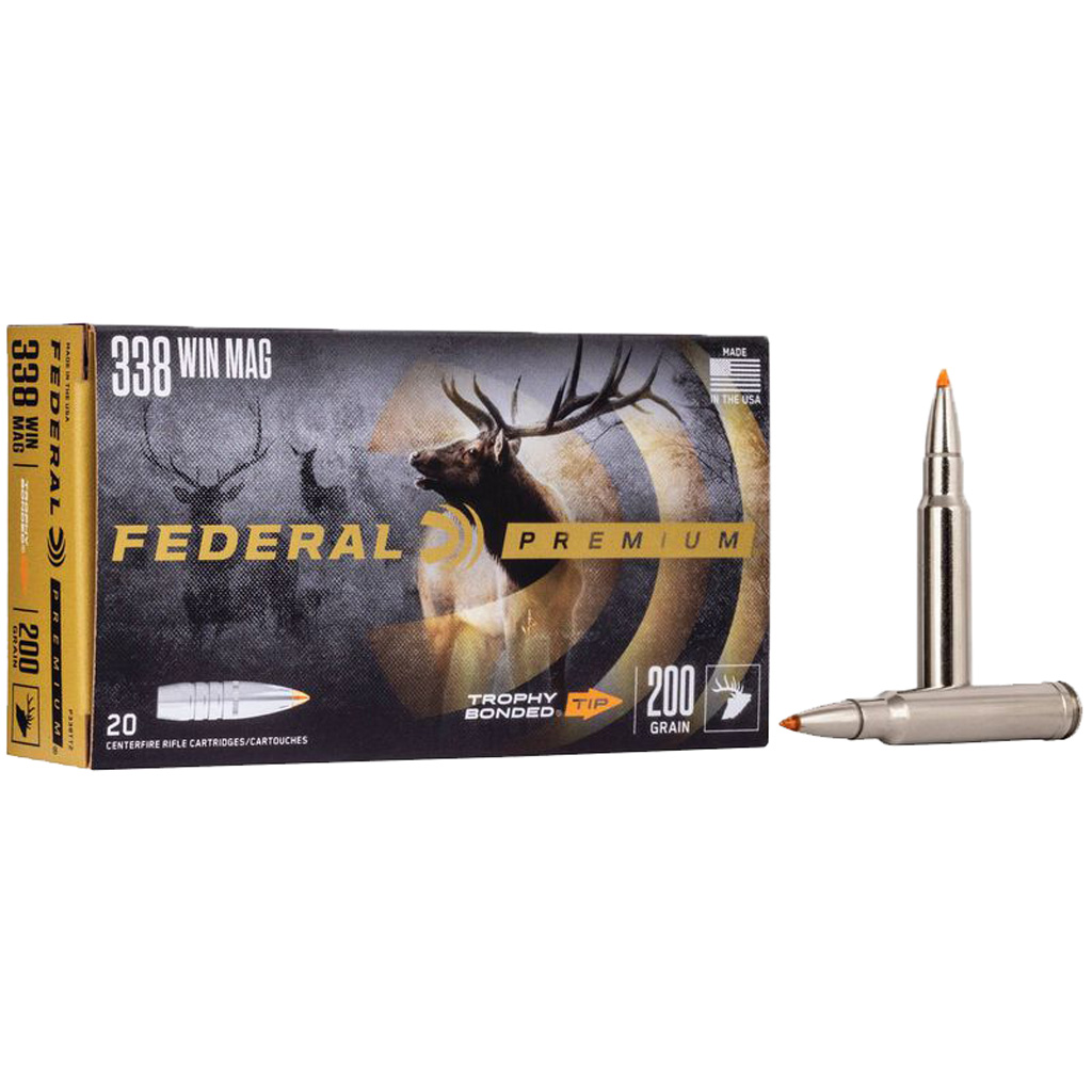FEDERAL Premium Rifle Ammo 338 Win. Mag. 200 Gr. Trophy Bonded Tip 20 Rd.
