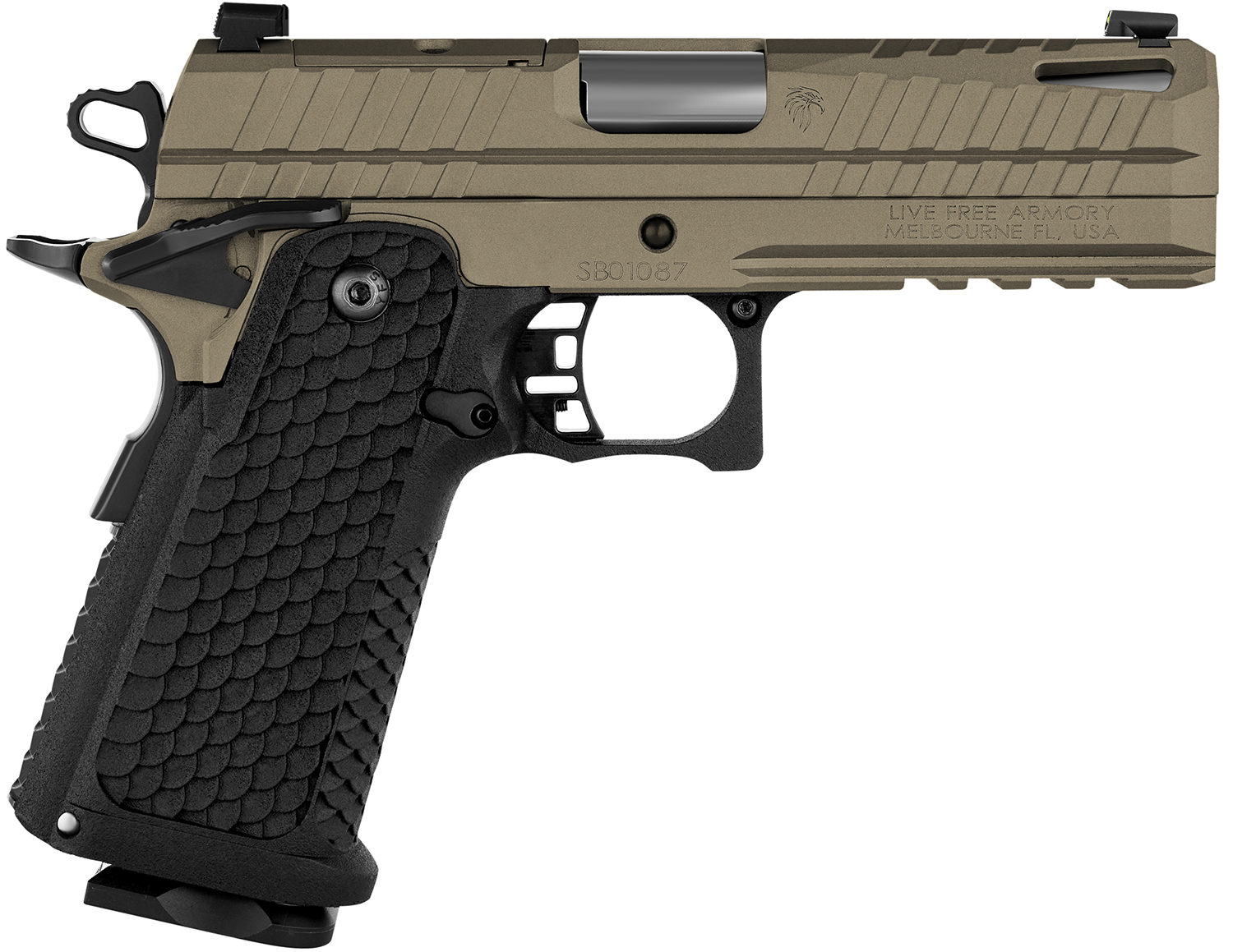 LIVE Free Armory Lfapf712086 Apollo 11 9mm 17+1 4.15" 416 Stainless Steel Slide Elite Flat Dark Earth Cerakote Black Polymer Grip