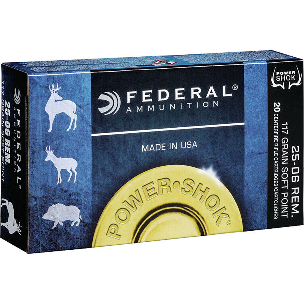 FEDERAL Power-shok Rifle Ammo 25-06 Rem 117 Gr. Jacketed Soft Point 20 Rd.