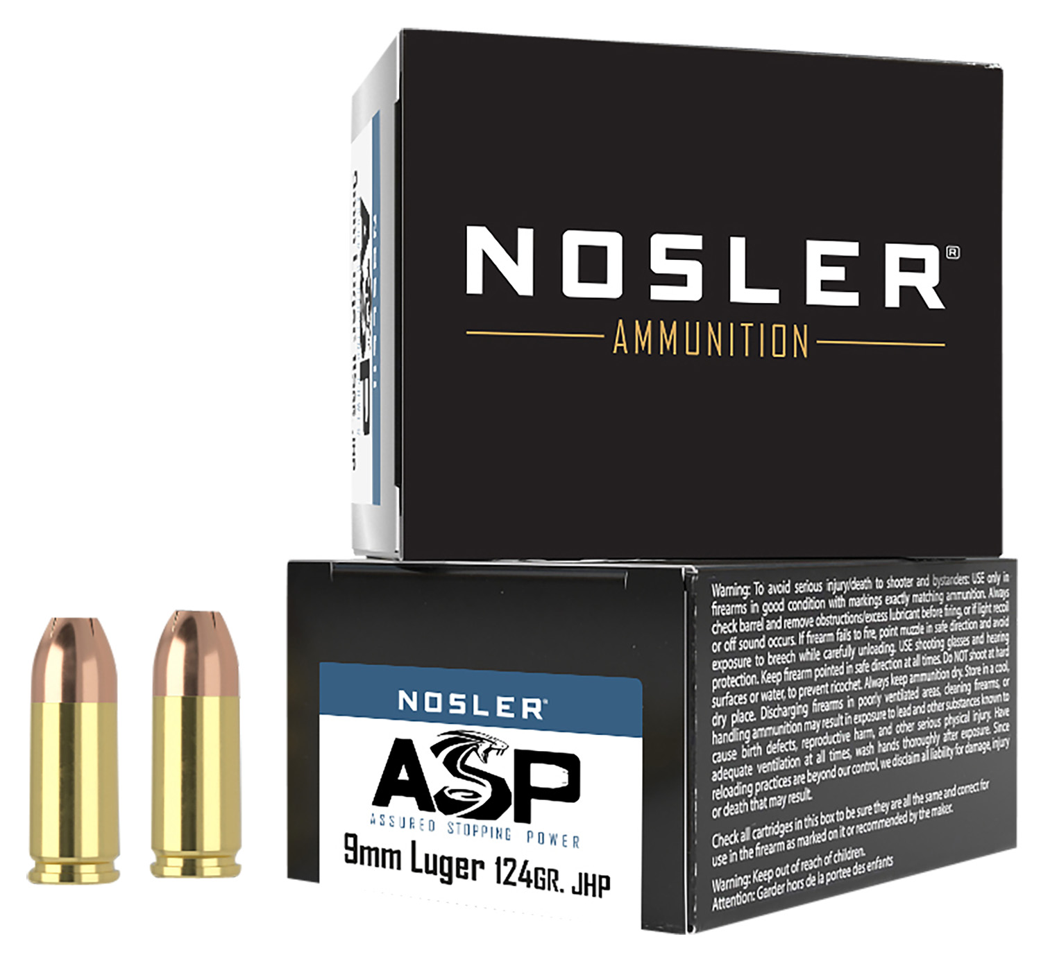NOSLER 51286 Assured Stopping Power Handgun 9mmluger 124gr Jacketed Hollow Point 20 Per Box/20 Case