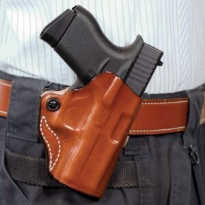 DESANTIS MINI SCABBARD HOLSTER - RH OWB LTHR FITS GLOCK 42 TAN