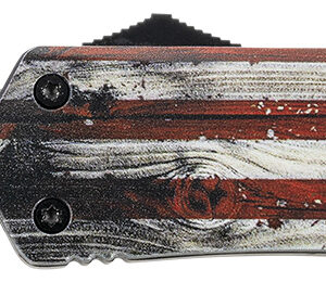 Templar Knife LWUS231 Gen II Wood US Flag Large 3.50" OTF Tanto Plain Black Oxide Stonewashed 440C SS Blade, 5.25" Painted Wood Grain US Flag Aluminum Handle, Glass Breaker