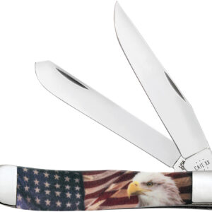 Case 10647 Patriot Trapper 3.24"/3.27" Folding Clip Point/Spey Plain Red/White/Blue, Mirror Polished Tru-Sharp SS Blade, Smooth Synthetic Handle