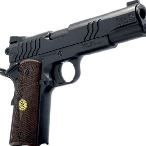 Dickinson LLC DCKSN9BS 1911 Adam 9mm Luger 8+1 4.37" Black Steel Barrel, Shiny Black Serrated Aluminum Slide & Steel Frame, Wood Grip
