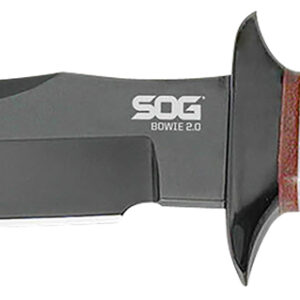S.O.G SOGS1TL Bowie 2.0 6.40" Fixed Plain Clip Point Black Hardcased TiNi Full Tang AUS8 SS Blade/ Brown Stacked Leather Washers w/Cross Guard Handle