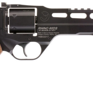 Chiappa Firearms 340221 Rhino 60DS  Small Frame 357 Mag 6 Shot, 6" Black Anodized Steel Vent Rib Barrel, Blued Steel Cylinder, Black Anodized Aluminum Frame, Walnut Grip, Concealed Hammer