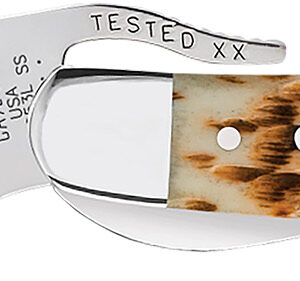 Case 0260 6 RussLock  2.70" Folding RussLock Clip Plain Mirror Polished Tru-Sharp SS Blade/Peach Seed Jigged Amber Bone Handle