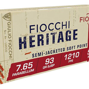 Fiocchi 765B Heritage  7.65x21mmParabellum 93gr Semi Jacketed Soft Point 50 Per Box/20 Case