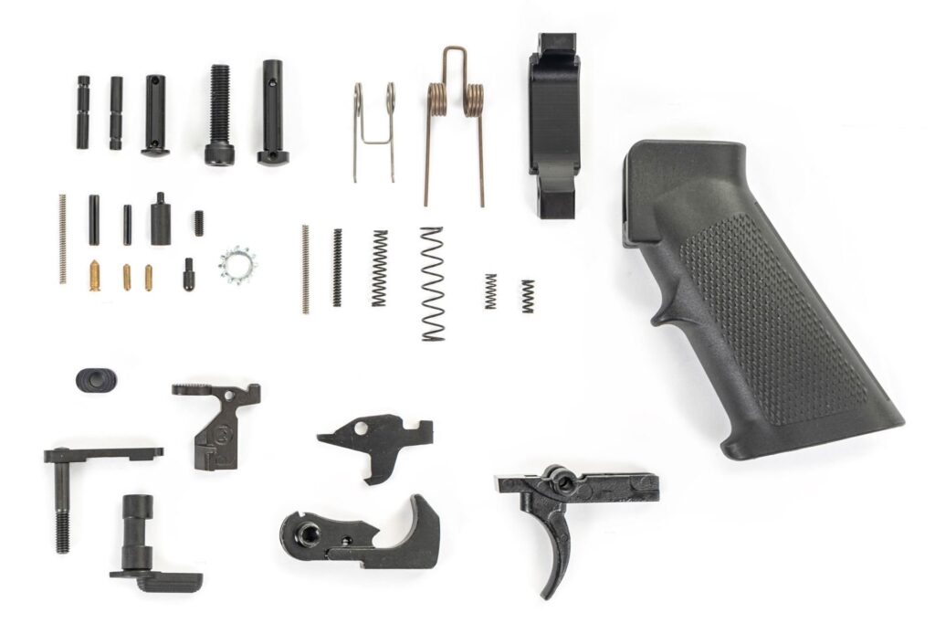 A picture of 0010423 kak industry ar15 lower parts kit clear bag with USA Gun Store