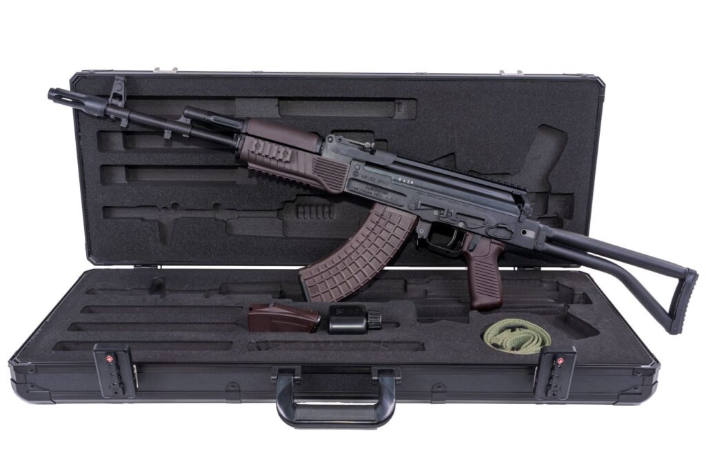 A picture of 0013303 arsenal sam7sf 762x39mm semi auto rifle with plum furniture ar m5f rail system plum 30rd mag with USA Gun Store