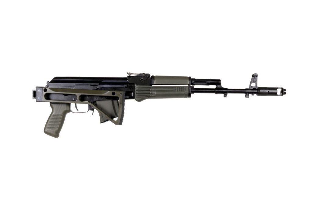 A picture of 0014200 arsenal sam7sf 762x39mm semi auto ak 47 od green rifle with aluminum side folding stock with cheek r with USA Gun Store