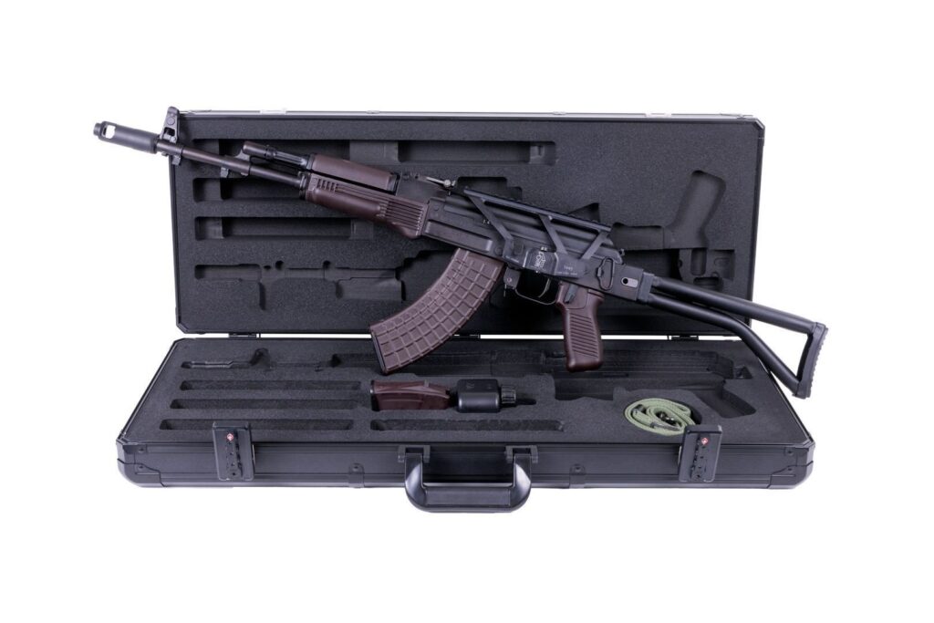 A picture of 0013201 arsenal sam7sf plum bulgarian side folder ak47 package 30rd mag sm 13 rail custom hard case with USA Gun Store