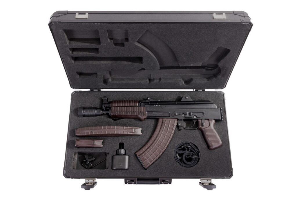 A picture of 0013295 arsenal sam7k ak pistol 762x39mm plum us furniture 30rd mag hard case with USA Gun Store