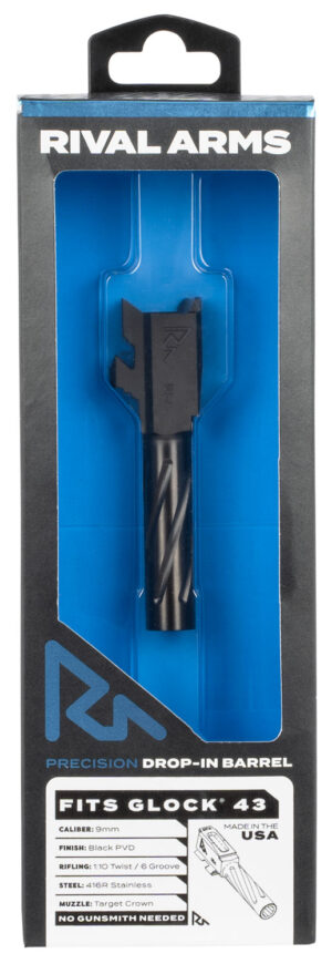Rival Arms RA20G301A Precision V1 Match Grade 9mm Luger Compatible w/Glock 43, 3.41" Black PVD Stainless Steel