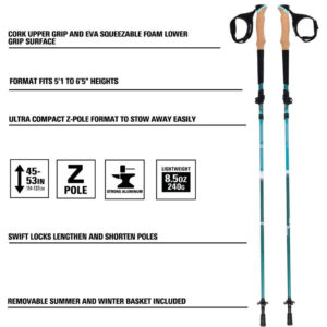 Alpha Aluminum Trekking Poles 1Pr Glacier Melt