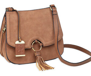 BULLDOG CROSS BODY PURSE CAMEL SUEDE