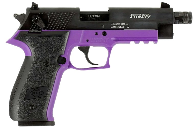 GSG GERG2213TFFLA FireFly 22 WMR 13+1 4.90″ Black Threaded Barrel, Aluminum Serrated Slide, Purple Aluminum Frame w/Picatinny Rail, Textured Grip
