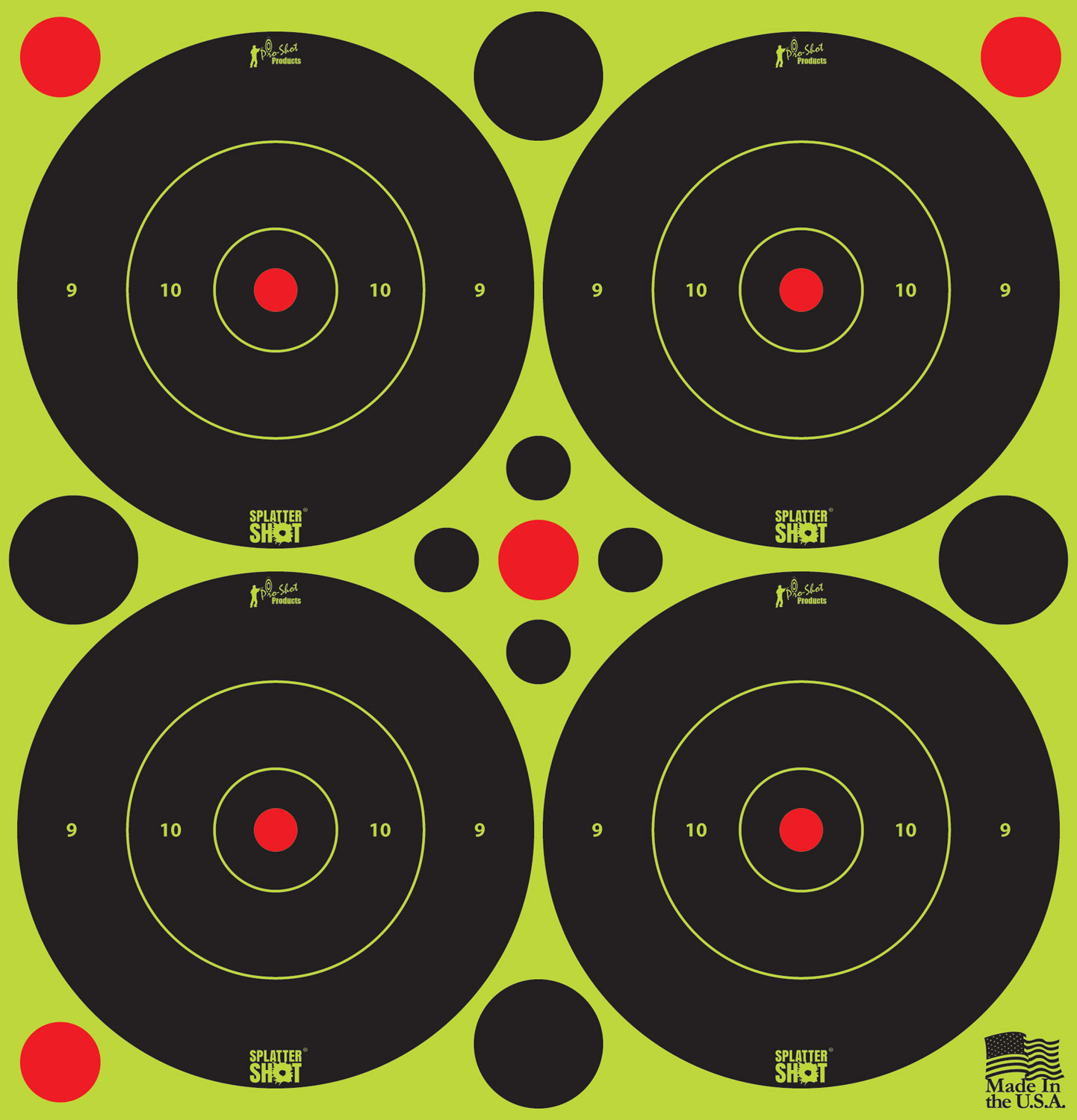 Pro-Shot 3BGREEN48 SplatterShot Self-Adhesive Paper Black/Green 3" Bullseye 12Pack/48Targets