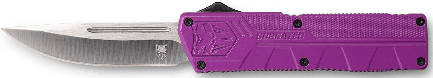 CobraTec Knives PURCTLWDNS Lightweight 3.25" OTF Drop Point Plain D2 Steel Blade/Purple Aluminum Handle Includes Pocket Clip