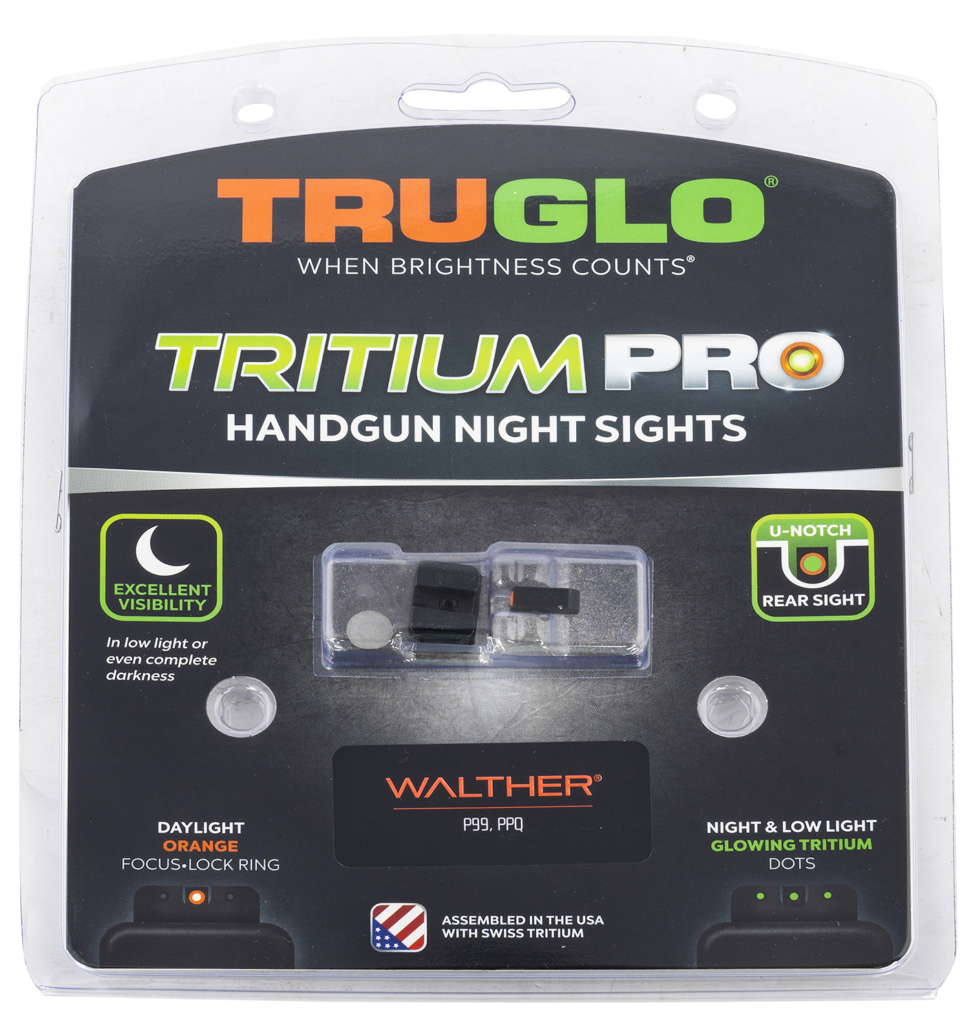 TruGlo TGTG231W1C Tritium Pro Black | Green Tritium Orange Outline Front Sight Green Tritium Rear Sight | USA Gun Store