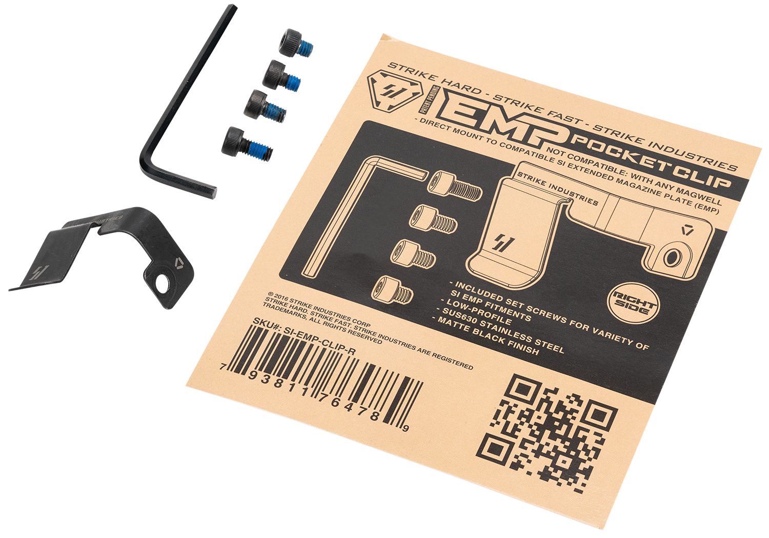 Strike Industries EMPCLIPR Magazine Pocket Clip Stainless Steel Black for SI EMP Mag Extension Right Hand