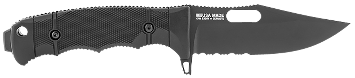 S.O.G SOG17210157 Seal FX 4.30″ Fixed Clip Point Part Serrated Black Cerakote CPM S35VN SS Blade/Black GRN/SS Handle Includes Sheath | USA Gun Store