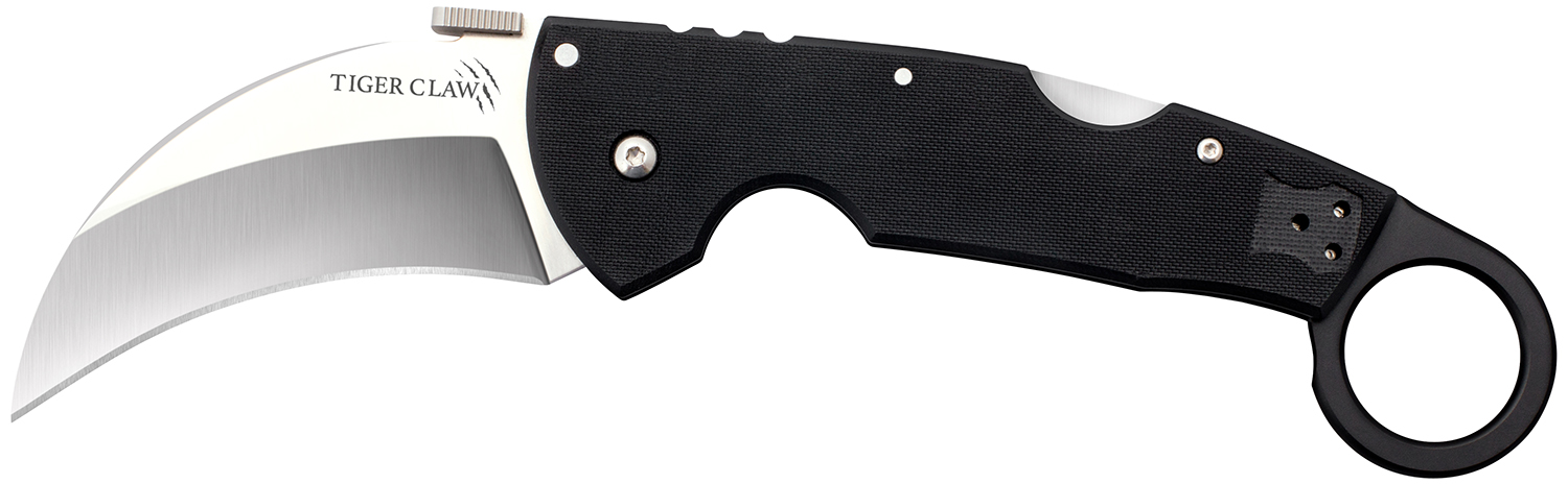 Cold Steel CS22C Tiger Claw 3.50" Folding Hawkbill Plain Stonewashed American S35VN Blade/6" Matte Black w/Ring G10 Handle Includes Belt Clip