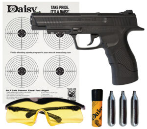 Daisy 985415242 415 Powerline Kit CO2 177 BB 21+1 495 fps, Black Polymer Frame with Pic. Rail, Fiber Optic Sight, Includes Ammo/Target/Glasses/CO2 Cartridges
