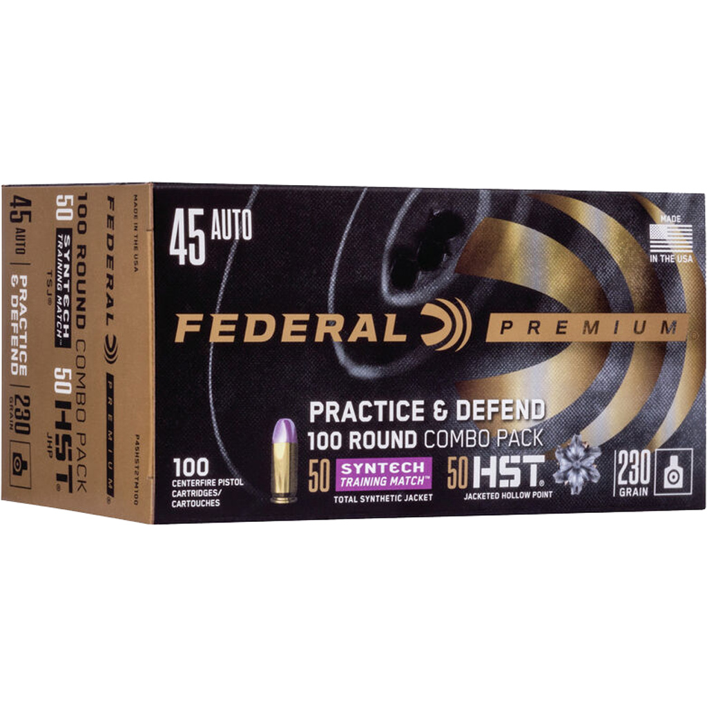 Federal Practice & Defend 230 gr HSTJHP/TSJ .45 Auto Ammo, 100/pack – P45HST2TM100