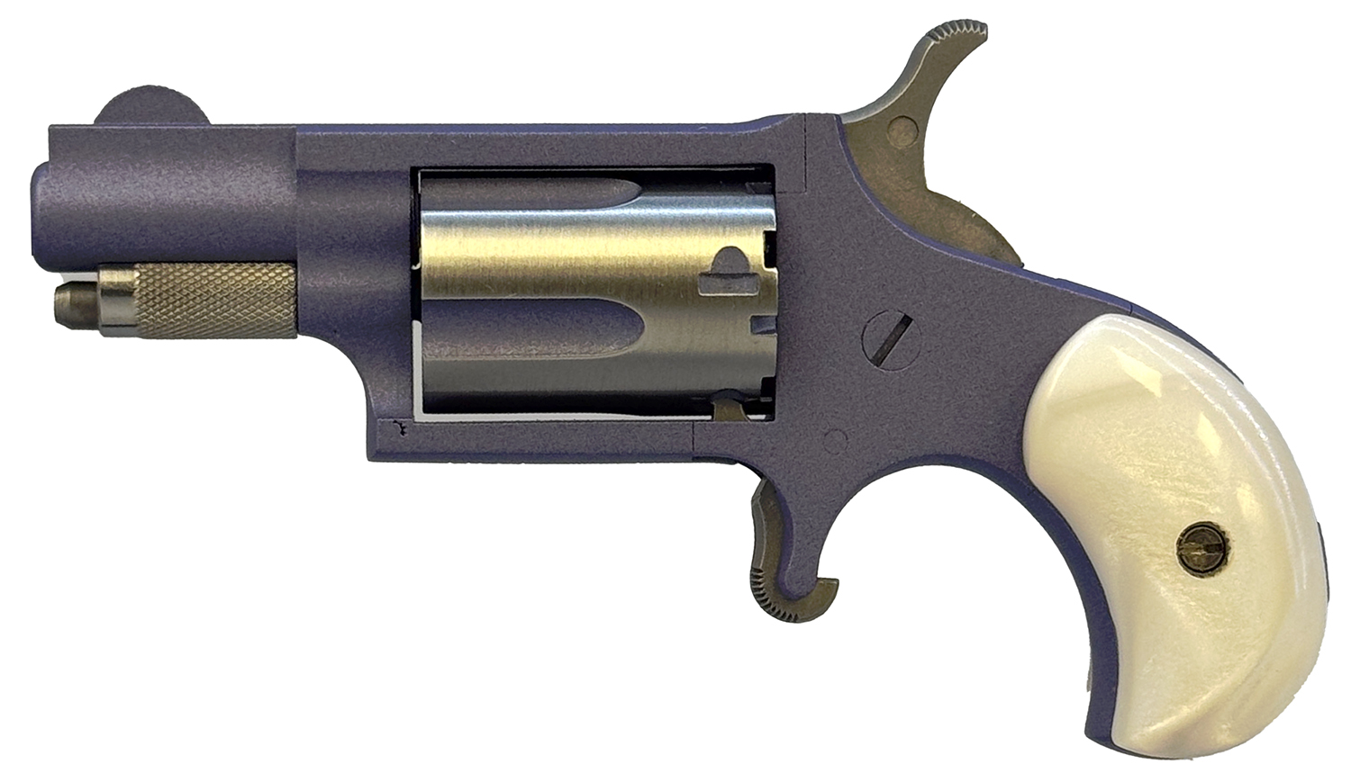 NAA 22 LR Orchid Mini Revolver .22 LR 5rd Capacity 1.13″ Barrel Orchid Cerakote Frame W/ Pearl Birds Head Grip | USA Gun Store