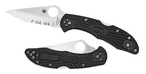 Spyderco C11PSBK Delica 4  2.88" Folding Drop Point Part Serrated VG-10 SS Blade, Black Textured FRN Handle, Includes Pocket Clip