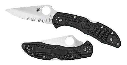 Spyderco C11PSBK Delica 4 2.88" Folding Drop Point Part Serrated VG-10 SS Blade, Black Textured FRN Handle, Includes Pocket Clip