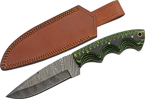 SZCO RITE EDGE 5″ TREE RIDGE – MICARTA DAMASCUS CP W/SHEATH | USA Gun Store,