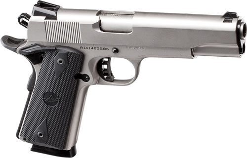 Rock Island 51448 Rock Standard FS 45 ACP 8+1 5″ Barrel, Overall Matte Nickel Finish Steel, Beavertail Frame, Serrated Slide & Black Rubber Grip | USA Gun Store