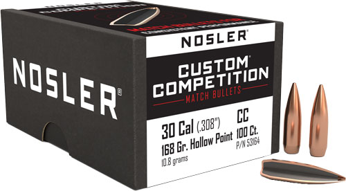 NOSLER BULLETS 30 CAL .308 – 168GR HP-BT CUSTOM COMP. 100CT | USA Gun Store