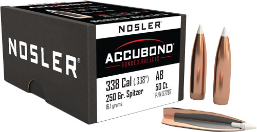 Nosler 57287 AccuBond 338 Cal .338 250 Gr Spitzer Point/ 50 Per Box | USA Gun Store