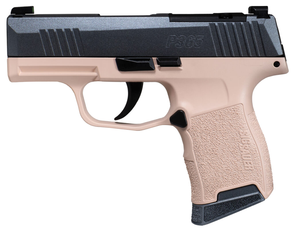 Sig Sauer/Shark Coast Tactical P365 9x19mm, Optic Ready, Compact “Peach Fuzz” Pistol – 3.1″ Barrel, 10+1 Capacity, Pink Frame/Blue Slide – 300226040022