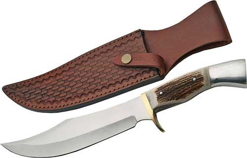 SZCO STEEL STAG 8″ IRON COUGAR – DEER ANTLER HANDLE SS BLADE | USA Gun Store