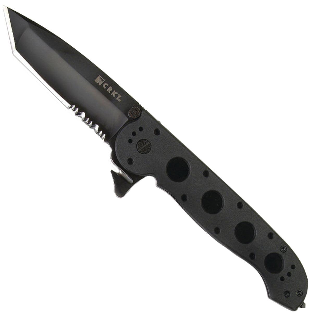 CRKT M16 Pocket Knife 3.75″ Partially Serrated Tanto Point AUS-8 Titanium Nitride Blade Glass Reinforced Nylon (GRN) Handle Black,