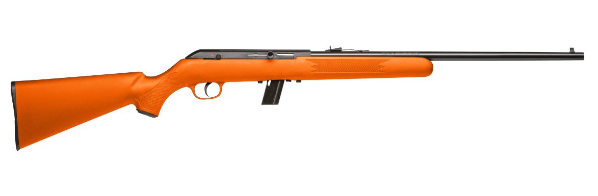 Savage Arms 40220 64 F Full Size 22 LR 10+1 21″ Matte Black Carbon Steel Barrel, Matte Black Grooved Carbon Steel Receiver, Orange Fixed Synthetic Stock, Right Hand