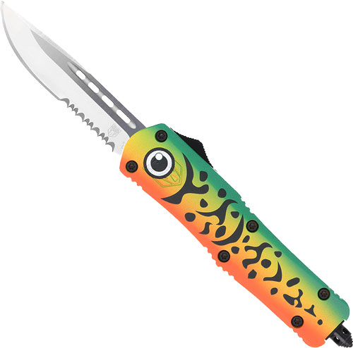 COBRATEC MEDIUM FS3 OTF GREEN – LURE 3″ DROP POINT SERRATED SS | USA Gun Store