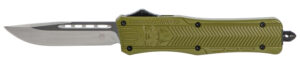 CobraTec Knives MODCTK1MDNS CTK-1  Medium 3" OTF Drop Point Plain D2 Steel Blade/OD Green Aluminum Handle Features Glass Breaker Includes Pocket Clip