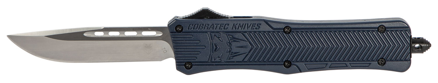 CobraTec Knives MNYCTK1MDNS CTK-1 Medium 3" OTF Drop Point Plain D2 Steel Blade/NYPD Blue Aluminum Handle Features Glass Breaker Includes Pocket Clip