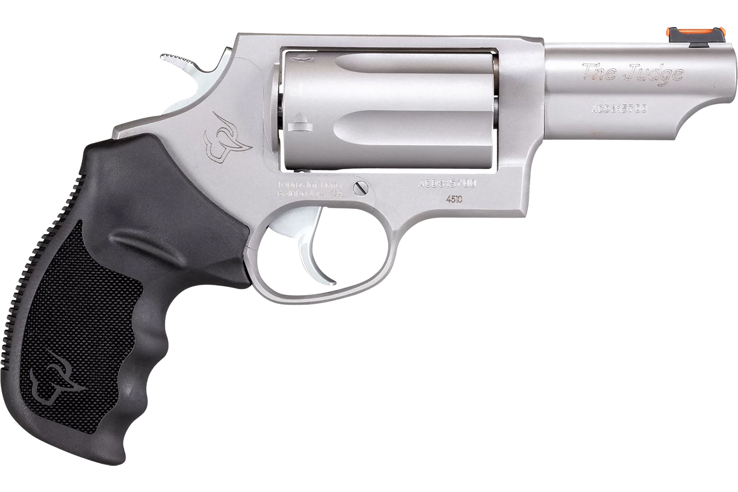 Taurus 2-441039T Judge Compact 45 Colt (Long Colt)/410 Bore 5rd Shot 3" Matte Stainless Steel Barrel, Cylinder & Frame, Black Ribber Grip, Transfer Bar Safety, Exposed Hammer