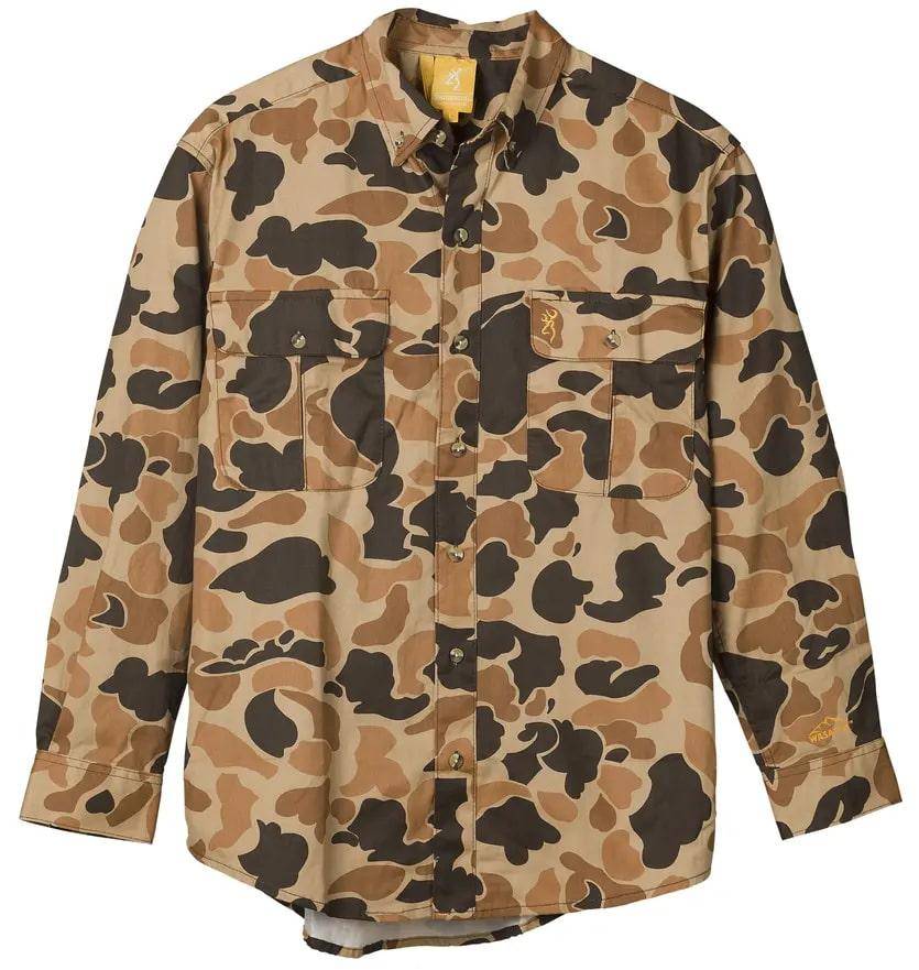 Browning Wasatch-CB Shirt Button-Front 2 Pocket Vintage Tan Camo L